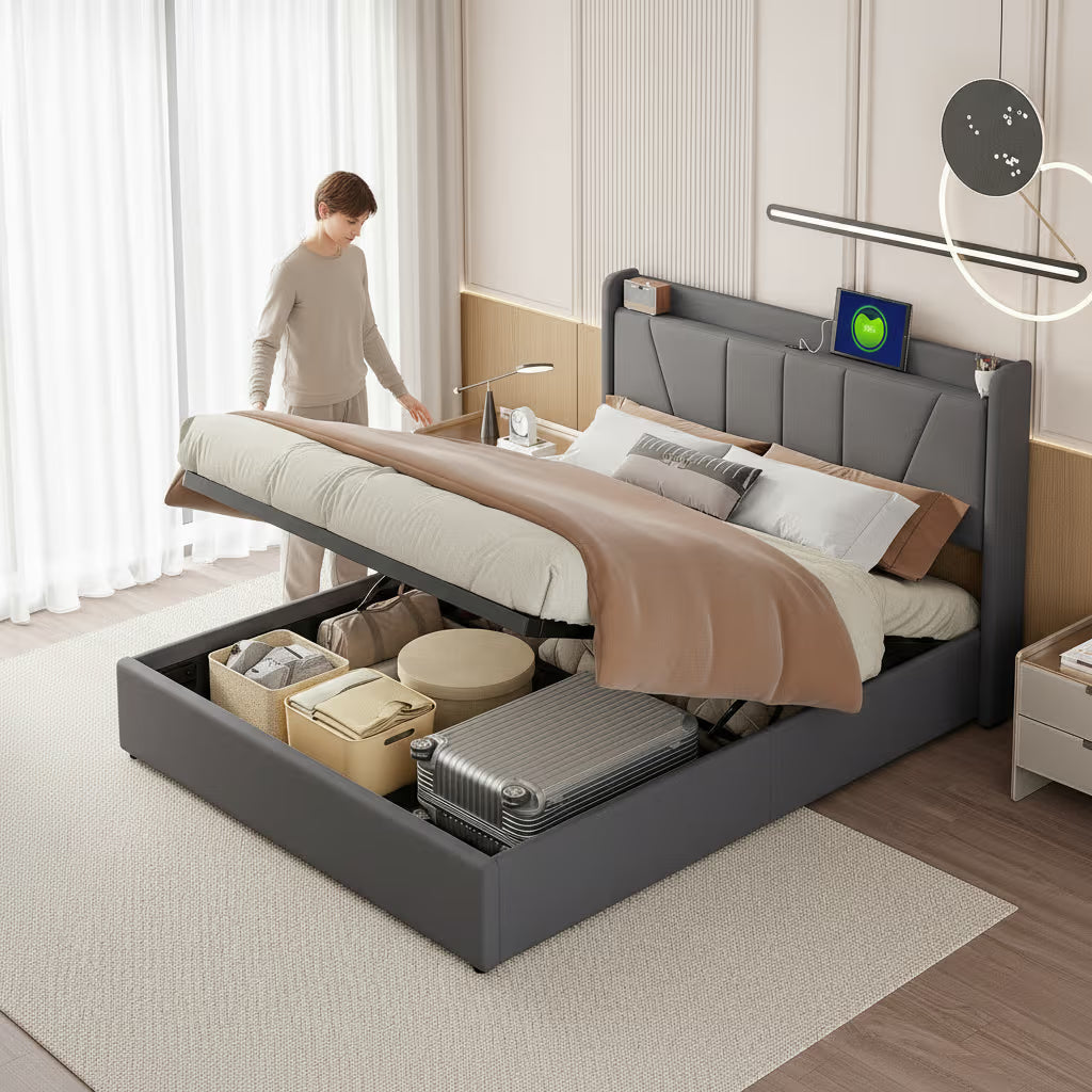 Lit Double  – Coffre de Rangement Hydraulique