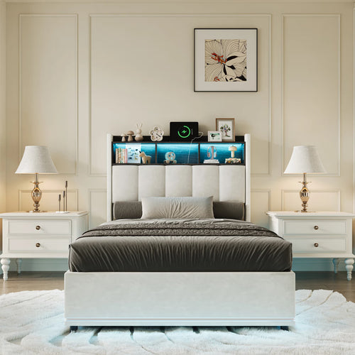 Lit Coffre Enfant – LED et USB, Rembourré avec Rangement